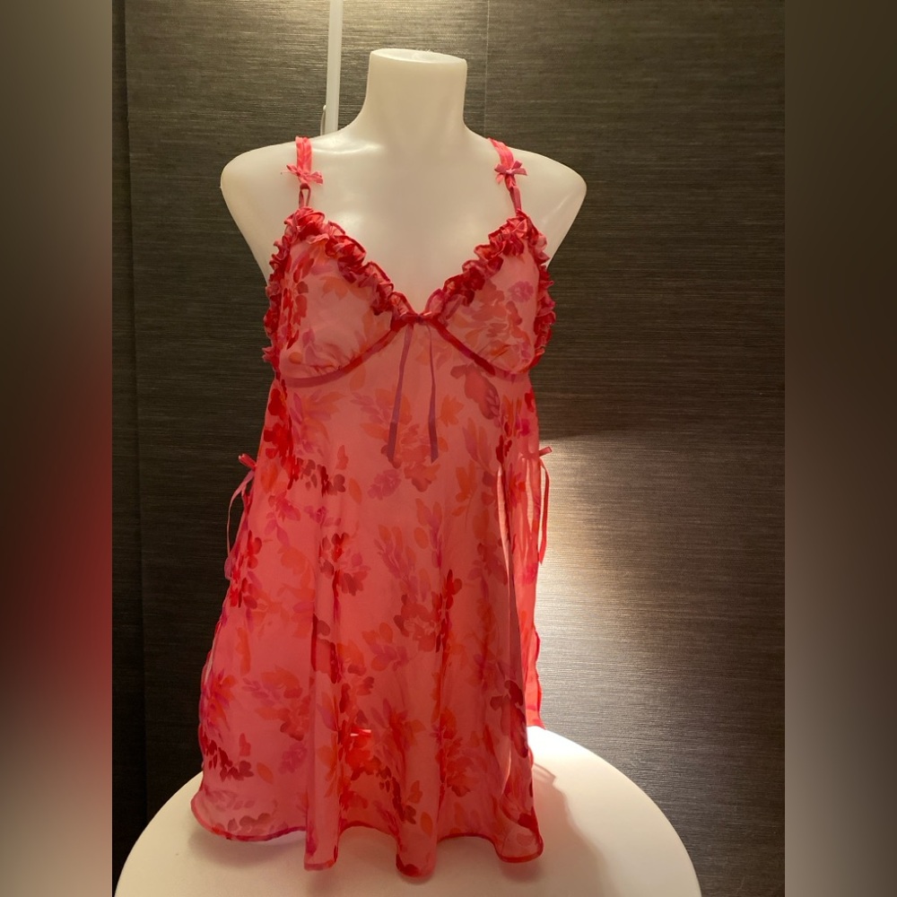 Floral Red Sheer Babydoll Lingerie